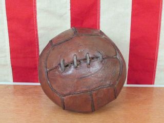 Vintage 1930s Leather Soccer Ball Miniature Hand Ball W/ Laces 12 Panel Antique