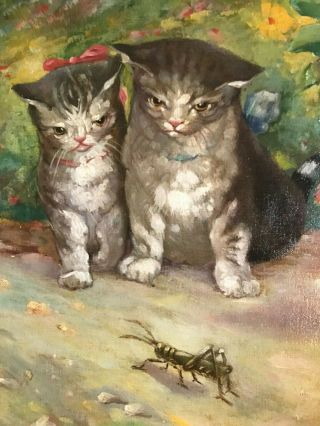 Antique Oil Painting - After George E Varian Listed Artist - Two Kittens - Detail