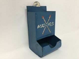 Blue Vintage Tin Kitchen Match Box Match Sticks Holder Cutout Wall - Mount 2