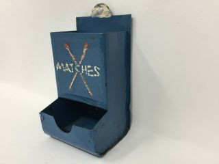 Blue Vintage Tin Kitchen Match Box Match Sticks Holder Cutout Wall - Mount 3