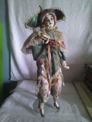 Vintage Porcelain Doll 15 " With Stand