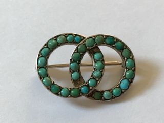 Antique Edwardian 1900’s Silver Turquoise Brooch Pin.  1 1/16” X 3/4”.