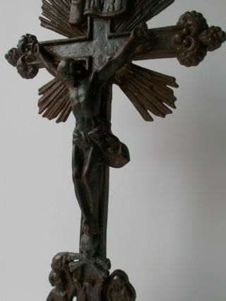 18.  4 " Antique French Cast Iron Altar Waterfont Crucifix Skull &cross Bones 1800s