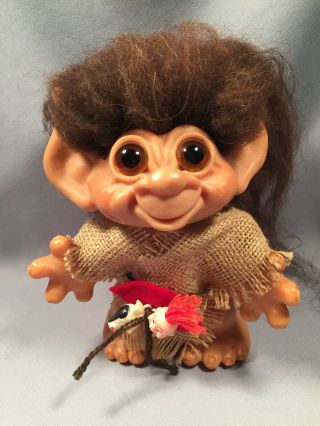 Vintage Dam Troll W/tail - 7 " Dam Troll Doll With Outfit & Belt