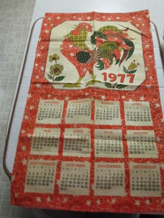 Vintage 1977 Calendar Tea Towel Kitchen Cloth Chicken Orange Guc