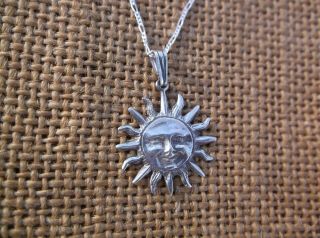 Vintage Sterling Silver Sun Pendant Necklace 16 "