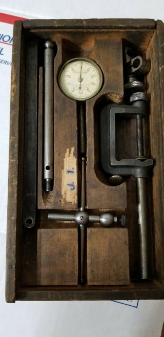 Vintage Ls Starrett 196a Dial Test Indicator Set,  Wooden Box