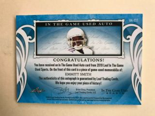 EMMITT SMITH 2019 Leaf In The Game ITG AUTO Jersey Relic Card 2/5 2