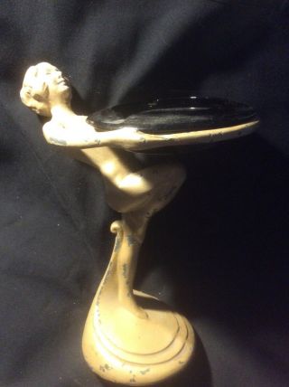 Vintage Art Deco Nuart Metal Nude Girl Statue Ashtray Circa 1920’s