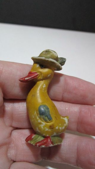 Vintage Germany Bisque Miniature Duck With Hat Figurine Old 1 - 7/8 "
