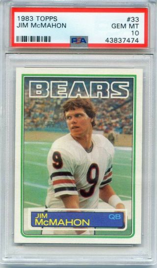 1983 Topps 33 Jim Mcmahon Psa 10 Gem Chicago Bears Rookie Star