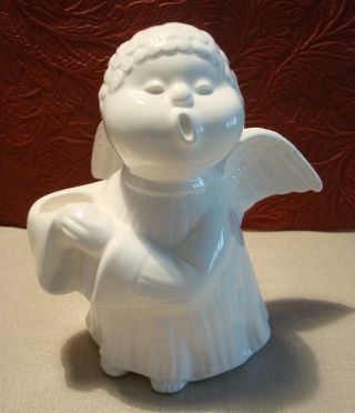 Vintage Fitz & Floyd Angel Candle Holder 1976 White Curly Haired Boy 1