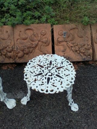 Antique White Wrought Iron Grape Vine Leaf Table With Star Pattern Heavy