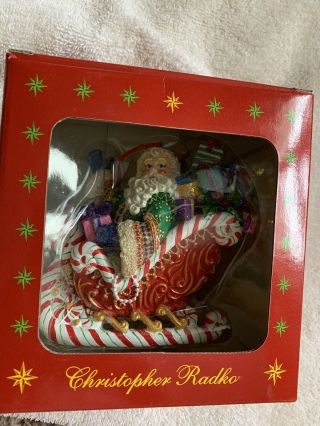 Vtg Christopher Radko Christmas Ornament Candy Ride Santa Ii Box And Tag