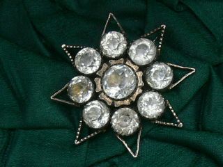 Antique Victorian Or Georgian Silver & Old Cut Paste 8 Pointed Star Brooch Pin