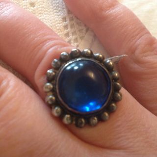 Antique Large Blue Glass Stone Ring