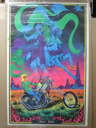 Vintage Black Light Poster Ghost Rider Biker Inv G30