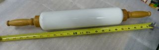 Antique Vintage White Milk Glass Rolling Pin With Wooden Handles 22 "