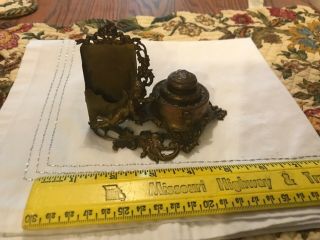 Antique Brass Over Inkwell & Calling Card Holder Love Cherab Victorian 1880’s