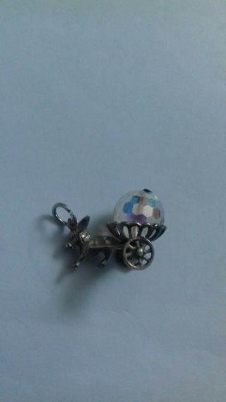 Vintage Sterling Silver Donkey With Spinning Crystal In Cart Charm.  Gorgeous
