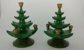 Impressive Pair Vintage Ges Gesch 3d Christmas Trees Wood Candle Holder Germany