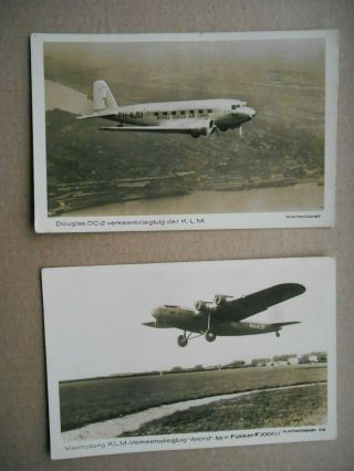 2 Klm Postcards - Douglas Dc2 & " Arend " Type Fokker F.  Xxxvi - Rps