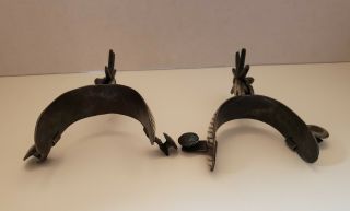 Antique Mexican Charro Heavy Spurs Silver Inlay 2