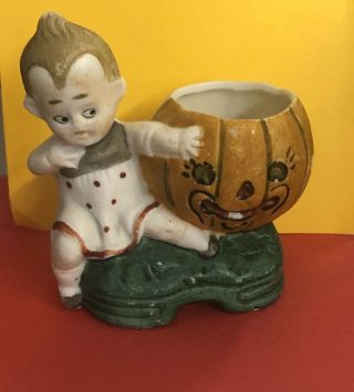 Antique Vtg German Ges Gesch Halloween Bisque Boy Jack O Lantern Figurine