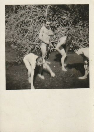 Vintage Photograph,  Nude Young Soldiers Washing In River,  Gay Interest
