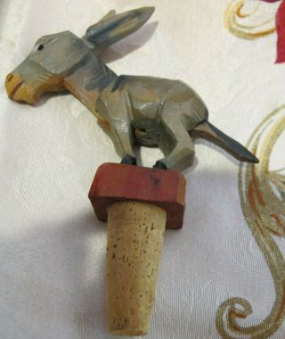 Vtg Mechanical Anri Italian Hand Carved Wood Bottle Stopper Donkey