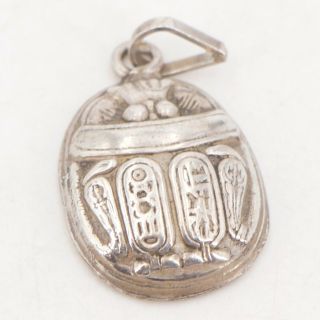 Vtg Sterling Silver - Egyptian Hieroglyphics Scarab Beetle Pendant - 2.  5g