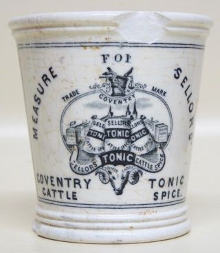 Antique Measuring Pot For Sellors Of Coventry Tonic Cattle Spice.