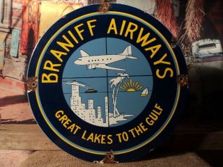 Old Vintage Braniff Airways Airline Aero Airplane Porcelain Airport Sign