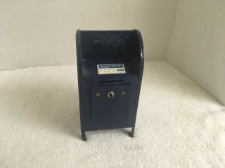 Vintage 7 " Us Post Office Blue Metal Coin Bank Mailbox Usps