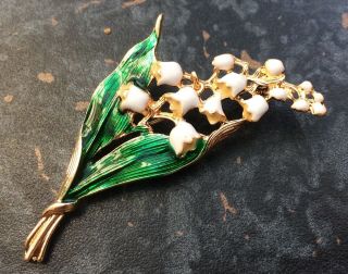 Vintage Style Lily Of The Valley Flower Enamel Jewellery Brooch