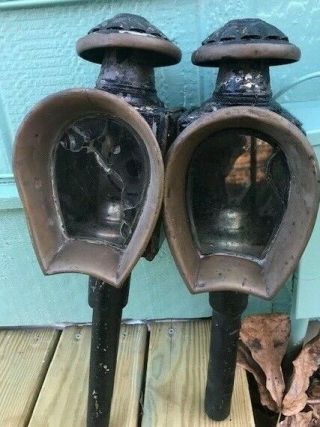 Antique Matching Pair Carriage Car Lanterns Lamps Horseshoe Shape Estate Find