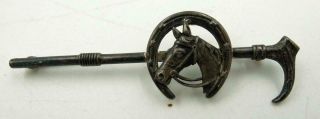 Vintage 1930s Sterling Silver Horse Pin With Whip & Horse Shoe