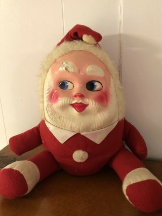 Vintage Humpty Dumpty Stuffed Santa Claus 1960s Christmas Plastic Face Doll