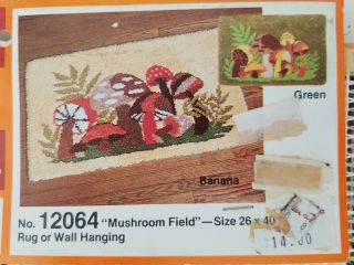 Vtg Bucilla Latch Hook Rug Canvas 26 " X 40 " Mushroom Field No.  12064 Mushrooms