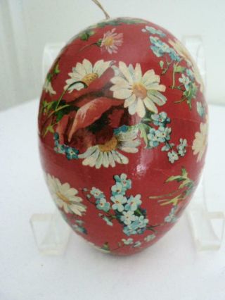 Vintage 5” Red Paper Mache Germany Daisies Poppies Forget Me Not