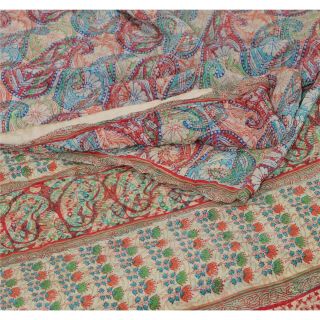 Sanskriti Vintage 100 Pure Crepe Silk Saree Printed Craft Fabric Decor Sari