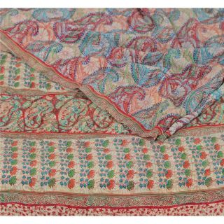 Sanskriti Vintage 100 Pure Crepe Silk Saree Printed Craft Fabric Decor Sari 2