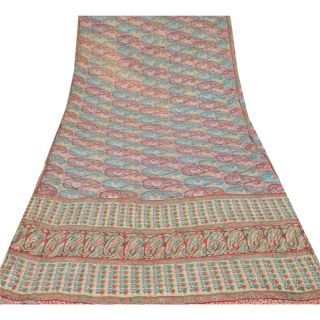 Sanskriti Vintage 100 Pure Crepe Silk Saree Printed Craft Fabric Decor Sari 3