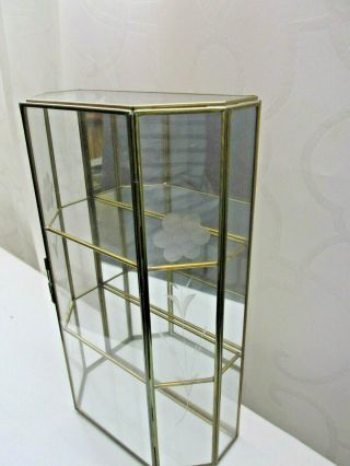 Vtg Etched Glass 3 Tier Brass & Glass Miniature Display Case Mirrored 11 1/2x7x3