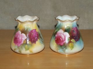 Two Antique Royal Worcester Ivory Vases No.  G957 - Hand Painted Roses