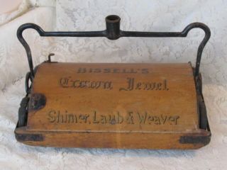 Antique Bissell Crown Jewel Floor Carpet Sweeper Vacuum Shimer Laub Weaver