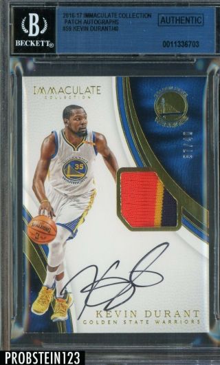 2016 - 17 Immaculate Kevin Durant Warriors Game Patch Auto /50 Bgs