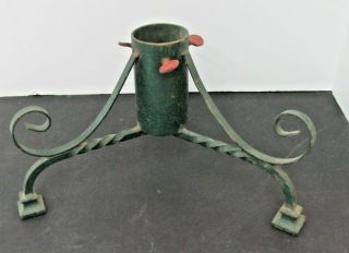 Vintage Christmas Tree Stand Metal Tri - Pod 3 " Opening By 9 " Tall Green/red Paint