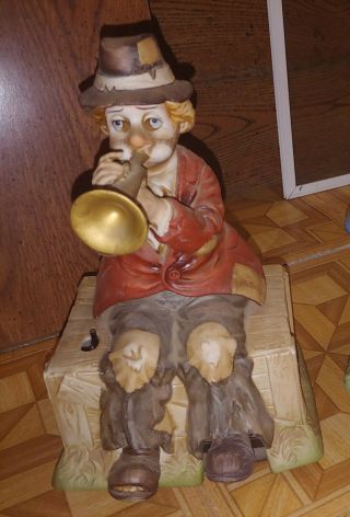 Vintage Waco Melody In Motion Willie Hobo Clown Playing Trumpet Music Box