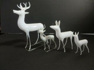 4 Antique Blown Milk Glass German Deer Reindeer Christmasmilk Glss